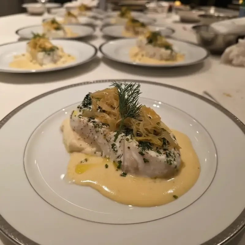 Pan-seared halibut with lemon cream sauce from private dinner party